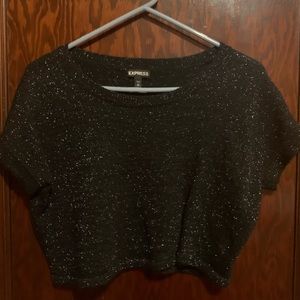 Black, sparkle, crop top sweater.